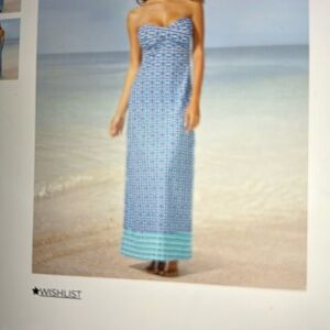 Tommy Bahama Strapless Blue Patterned Maxi Dress